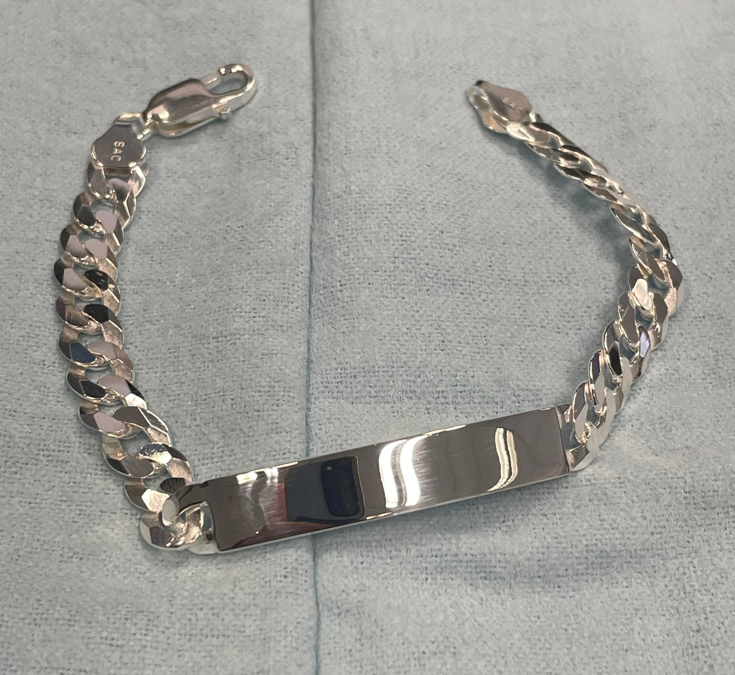 Sterling Silver -Curb Link ID Bracelet- 8" - 7.2mm