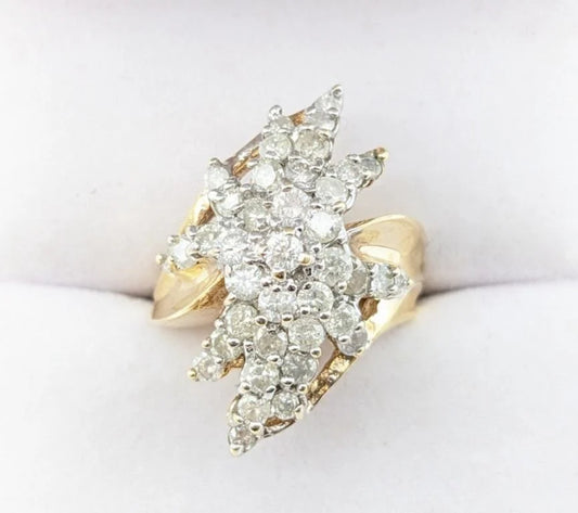 10 kt Yellow Gold Cluster Natural Diamond Ring- 2 CTW